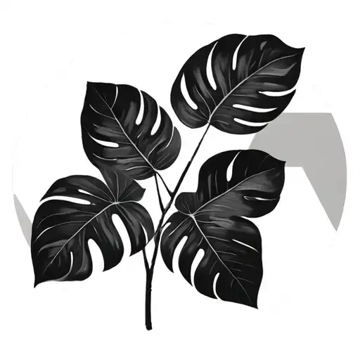 Monstera And Banana Leaves With Circle Geometric Background
