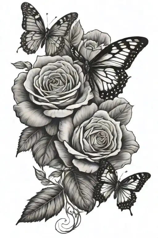 Rose And Cosmos With Butterfly