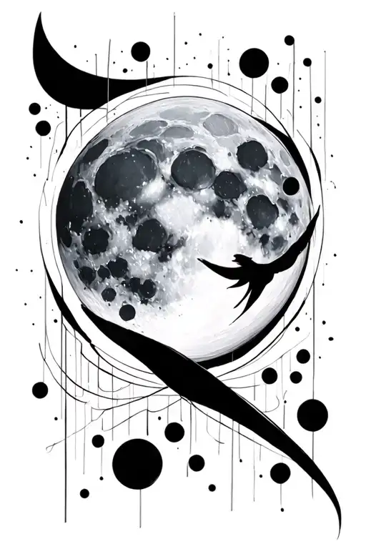 Full Moon With Modern Line Shapes Surrounding