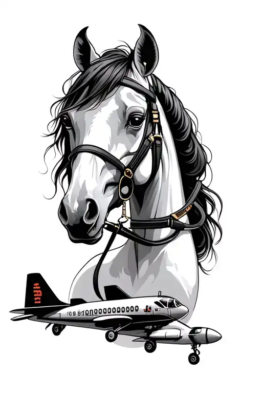 Feminine Tattoo With A Horse And Cesna Airplane Parts