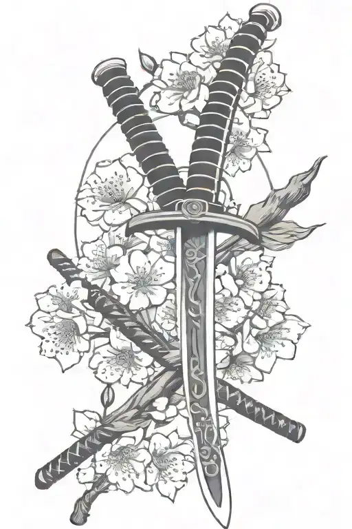 Katana Sword With Cherry Blossom Tree Branch