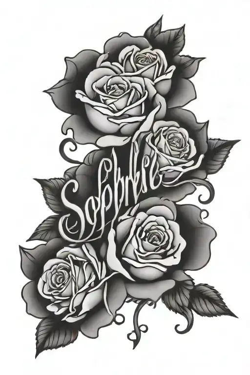 The Word Sophie In Old English Script With 7 Roses