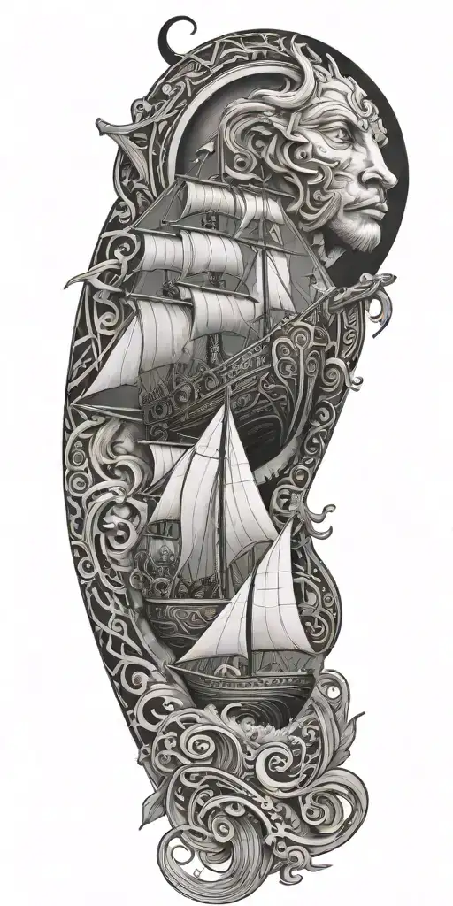 Combination Of A Viking Ship And Egyptian Gods