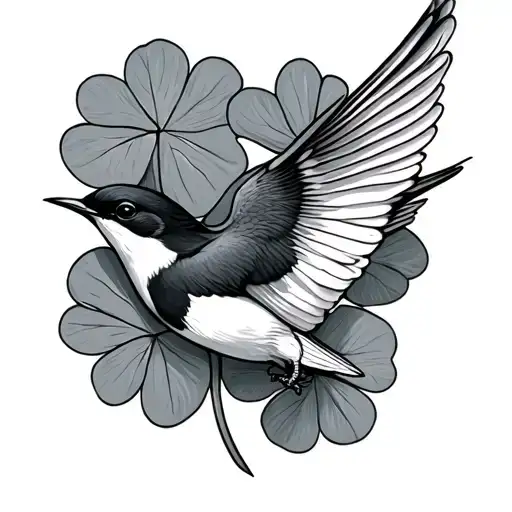 Four Leaf Clover And Swallow Bird