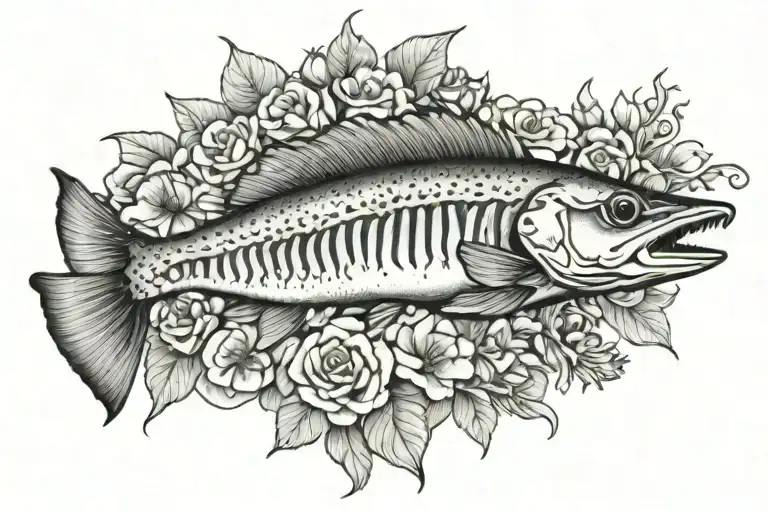 Skeleton Walleye Fish With Flowers