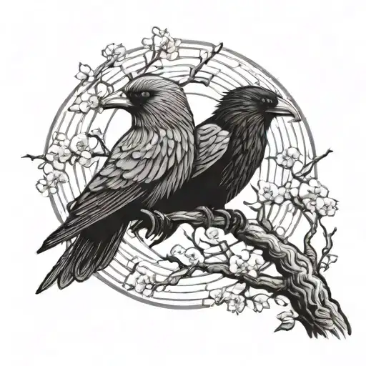 Hugin And Munin On A Sakura Tree