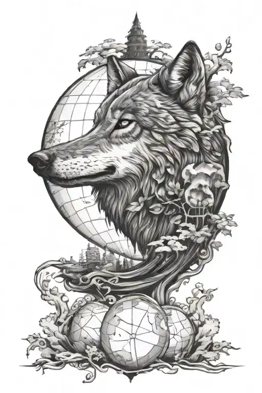 Globe Sourounded By Nature And Wolf