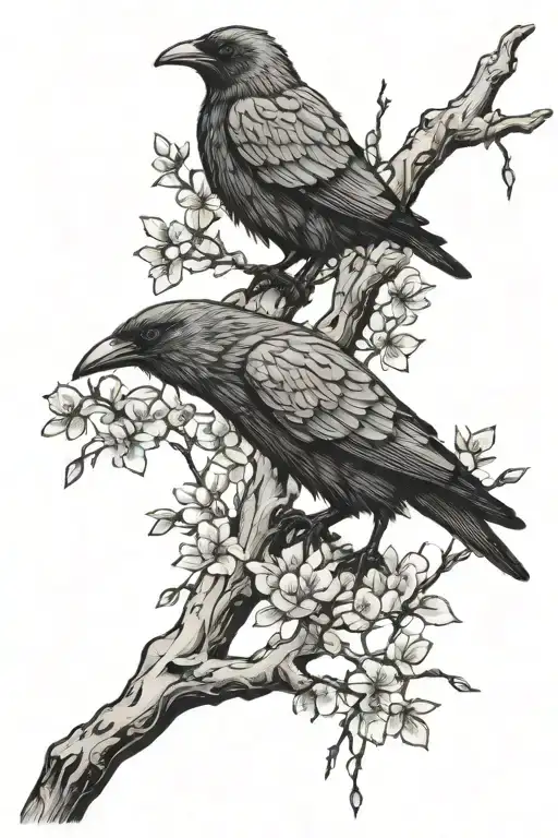Hugin And Munin On A Sakura Tree