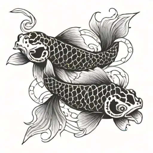 2 Koi Fish Fine Line