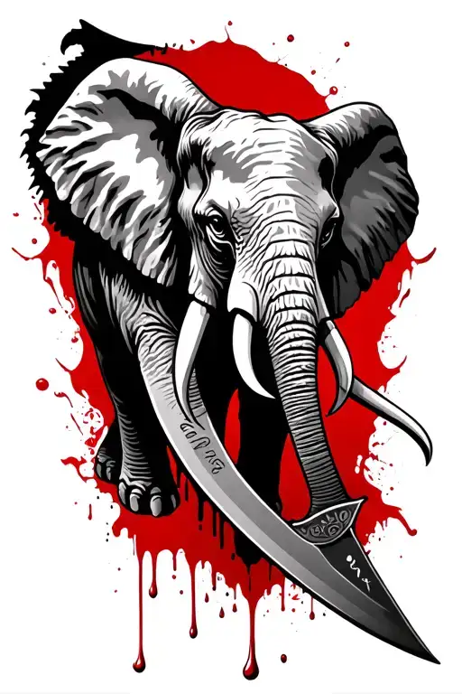Machete With Elephant Image In The Blade Of Machete Blood Dripping Blood