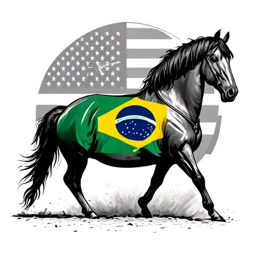 Brazil Flag Usa Flag Horse Vw Beetle Surrounded