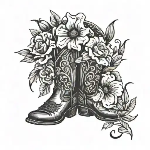 Fine Line Cowgirl Boot With November Birth Flower With Stem Coming Out Of The Top