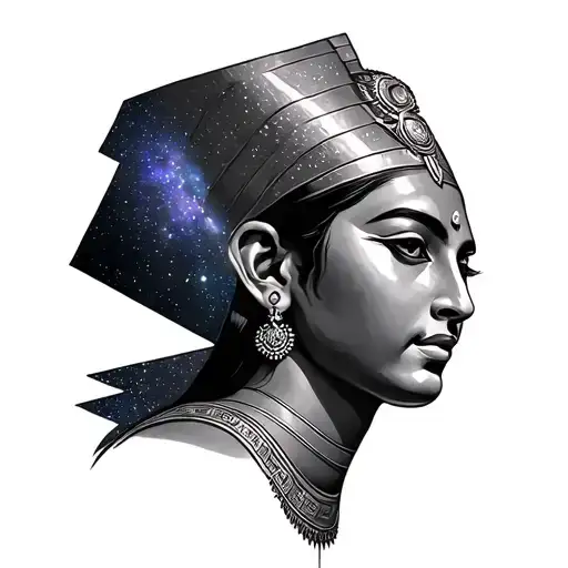 Nefertiti Portrait Style Tattoo With Galaxy Background