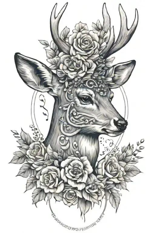 Deer With Roman Numerals Around It And Flowers Underneath It And An Eye Underneath That