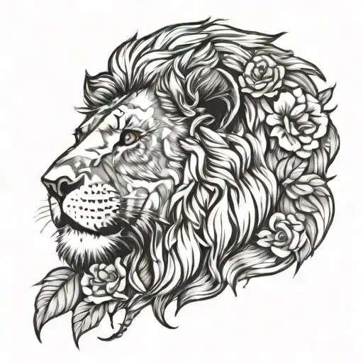 Lion With Flower Blooming