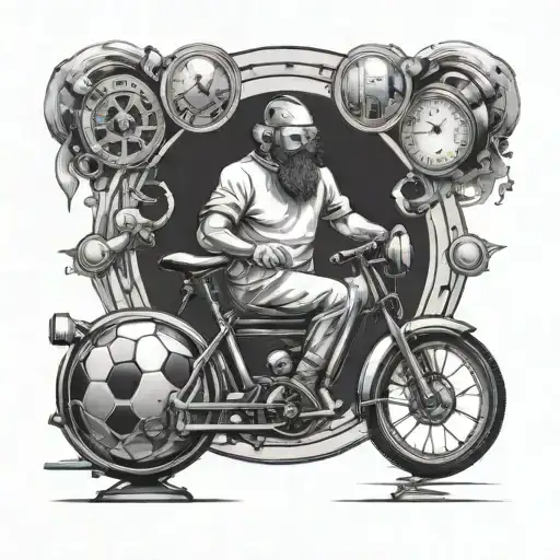 Design A Tattoo Of A Scientific Experiment With Elements Of Football And Biking Incorporated