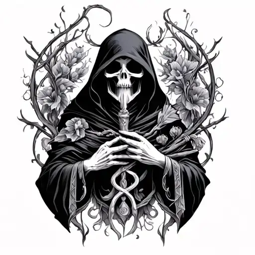 Grim Reaper Holding Life Intertwined
