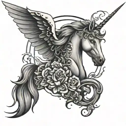 Spine Tattoo Crescent Moon With A Unicorn Head Inside