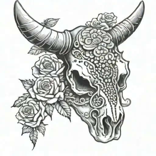 Cow Skull With Roses And Mandalas