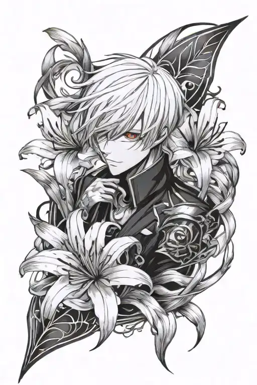 Create A Forearm Tattoo Of Ken Kaneki With One Spider Lily Of 6 Inches