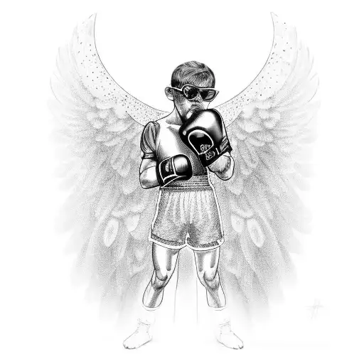 A Boxer In The Ring With Angel Wings And A Star Of David On Their Gloves