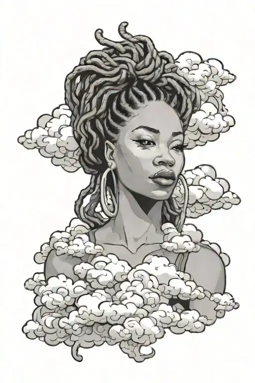 Black Woman With Locs Laying In The Clouds
