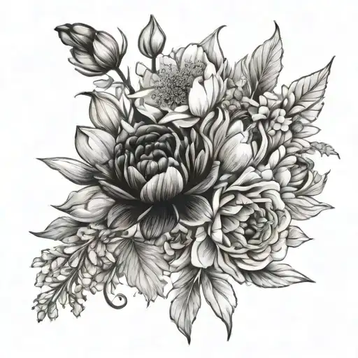 Flower Bouquet With Carnation Violet Tulip Lily Poppy Aster Marigold Narcisus