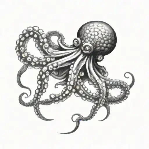 A Futuristic Sci-fi Inspired Octopus Battling A Jellyfish In A Black-grey Style