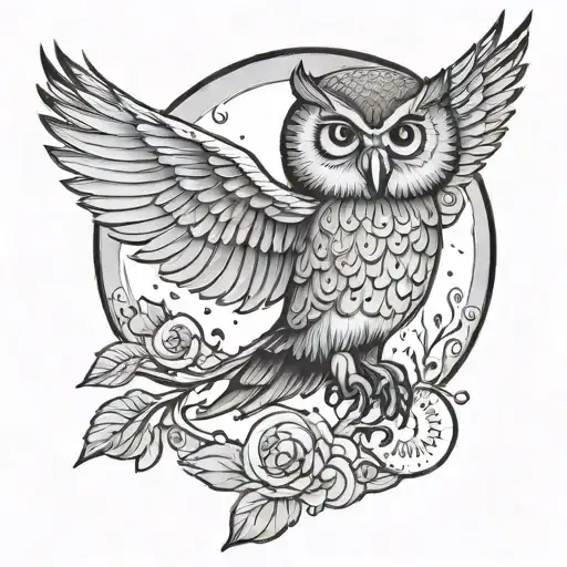 Full Moon With Whimsical Owl Flying