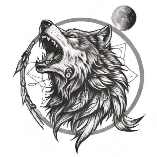 Dreamcatcher Wolf Howling At Moon