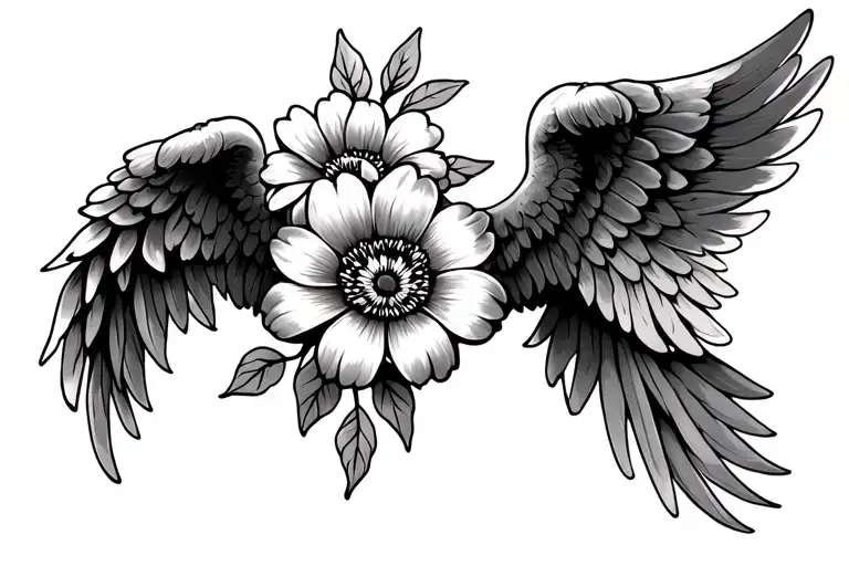 Flowers And Angle Wings And Sun