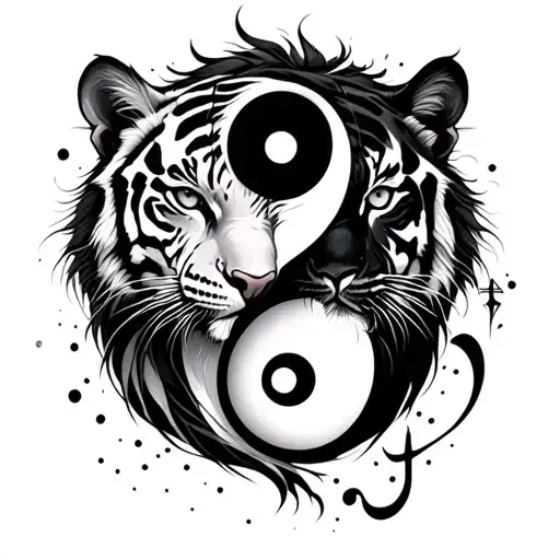 Yin And Yang With Sagittarius And Tiger Inside Harmonizing And Ready To Kill Each Other