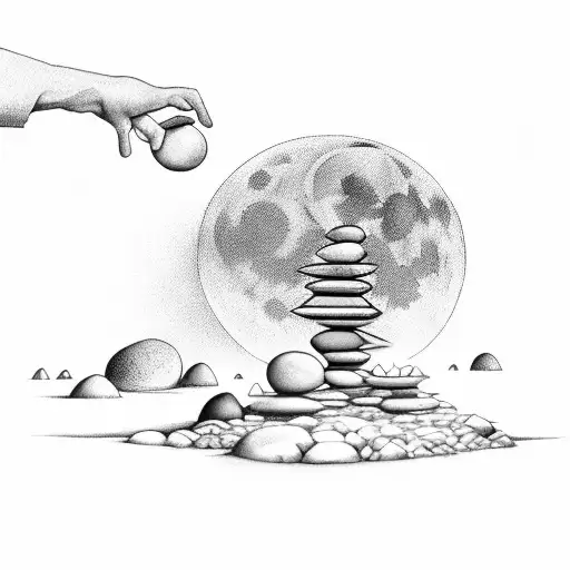 Balancing Stones In Front Of A Full Moon