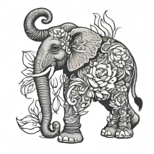 A Colorful Elephant Surrounded By Tulip Flowers