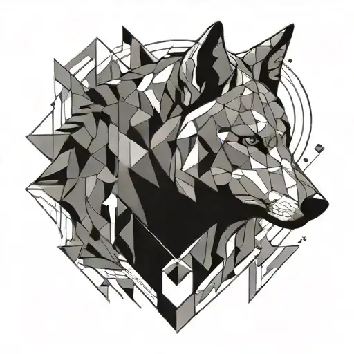 Abstract Geometric Design Incorporating Norwegian Flag Colors And Wolf Elements