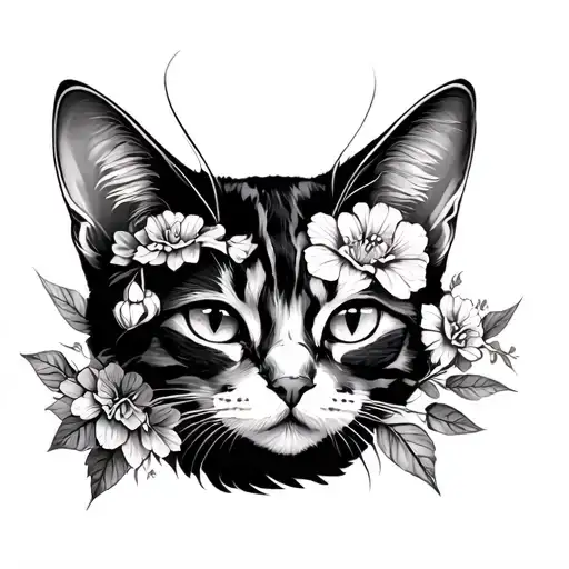 Cat Silhouette Filled With Snap Dragon Flowers