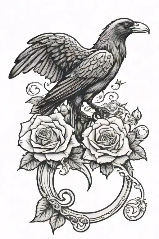 Horse Shoe Semi Colon Crow Perched Black Rose Momento Mori