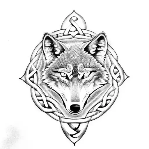 A Mystical Celtic Knotwork Design Featuring A Wolf's Head And Runes Of Power