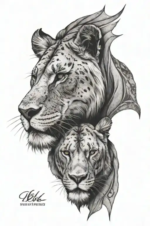 Half Bull Face Half Lioness Face Split