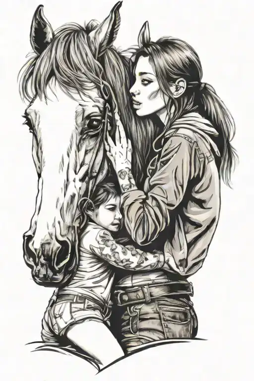 A Young Girl Kissing A Horse