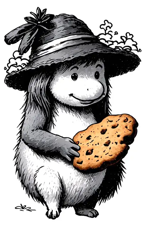 Make Ma A Tattoo Drawin Where Moomin Characted Little Myy Holds A Cookie