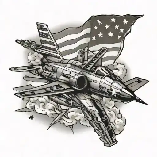 American Flag And Military Jets