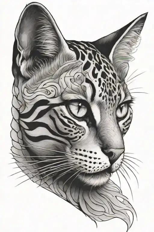 Cat Face Side View 3D Tattoo With Focus On Eyes