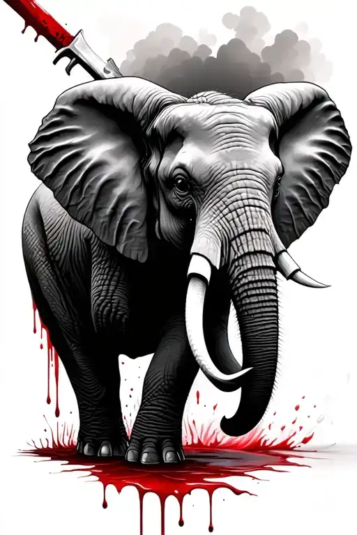 Machete Elephant Reflection Blood Dripping Blood