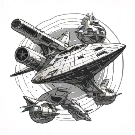 The Enterprise And A Cylon Raider In Battle For A Black And White