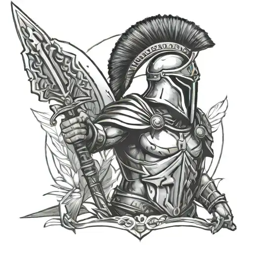 Spartan With A Spear And A Helmet With A Sword