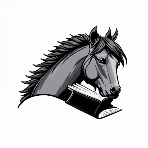 Trojan Horse Dog Head Profile Holding A Book