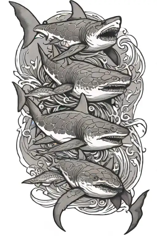 Sharks And Sea Turtle Swimming