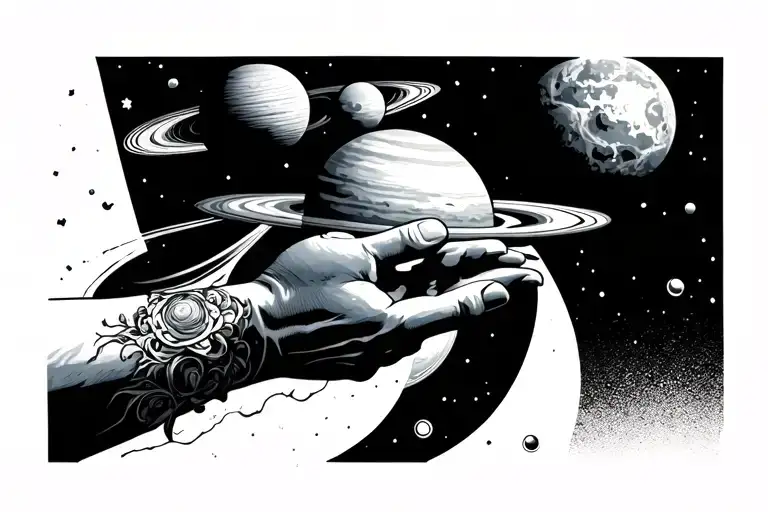 Left Hand Small Sleeve Near Elbow And Forearm With All Planets And Sun Rising