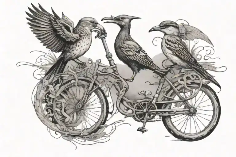 Bicycle With Wren Bird And Sand Piper Bird Flying